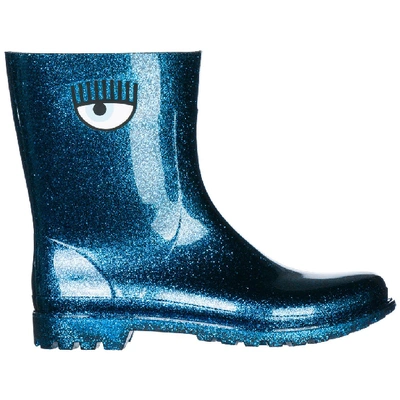 Chiara Ferragni Glittered Coating Eye Boots In Blue