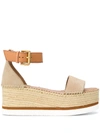 SEE BY CHLOÉ ANKLE-STRAP RAFFIA-PLATFORM SANDALS