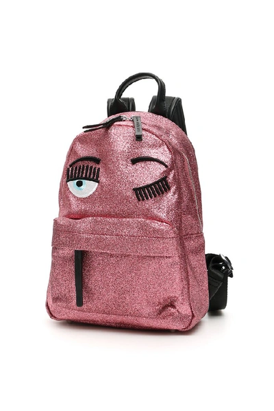 Chiara Ferragni Small Glitter Flirting Backpack In Pink,black