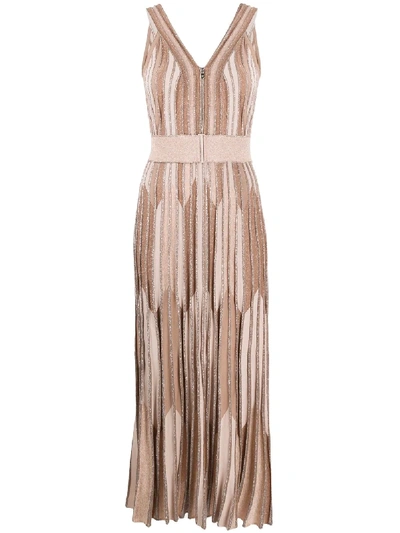 D-exterior Metallic Knitted Long Dress In Neutrals