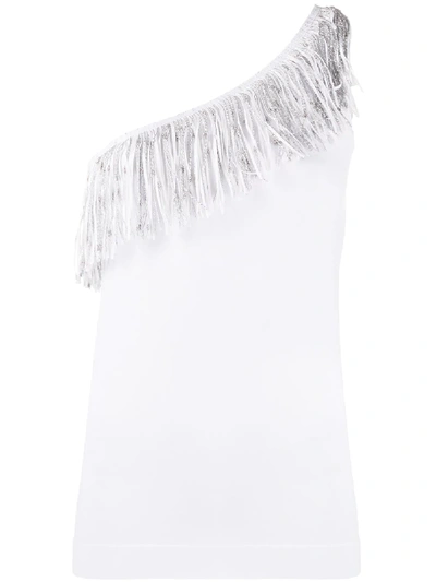D-exterior Fringed Asymmetric Top In White
