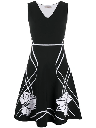 D-exterior Floral Knitted Short Dress In Black