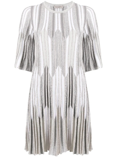 D-exterior Metallic Knitted Short Dress In Grey