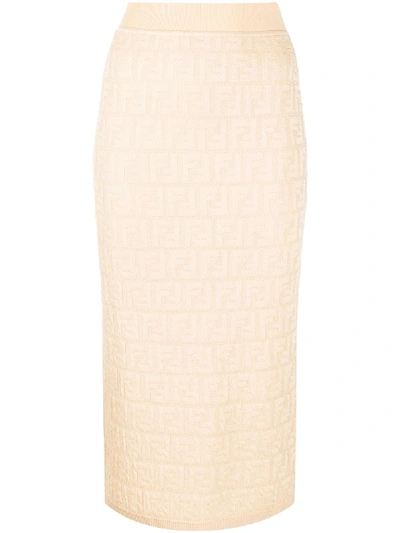 Fendi Ff-pattern Knitted Skirt In Neutrals