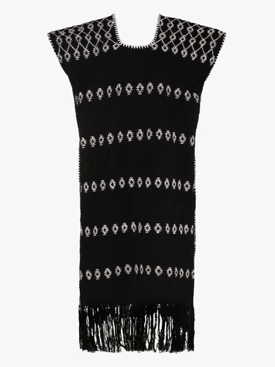 Pippa Holt Embroidered Fringe-hem Kaftan Dress In Black