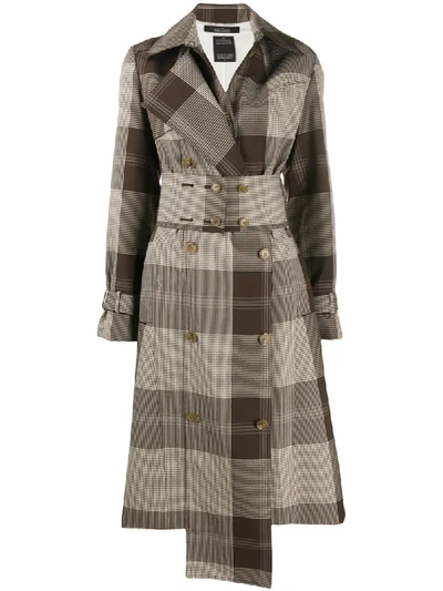 Rokh Checked Print Trench Coat In Brown