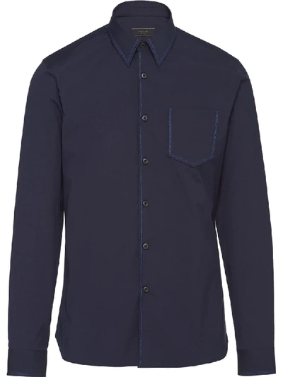 Prada Contrast Topstitching Shirt In Blue