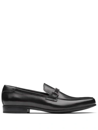 Prada Logo Plaque Loafers In Brown