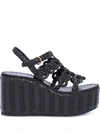 PRADA 95MM WOVEN WEDGE SANDALS