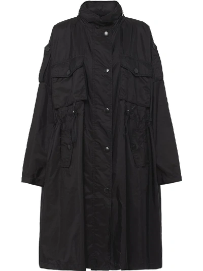Prada Drawstring Oversized Raincoat In Black