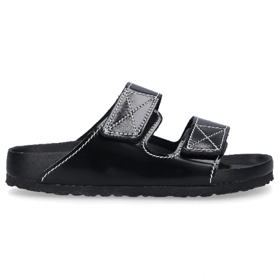 Proenza Schouler + Birkenstock Arizona Topstitched Glossed-leather Sandals In Black