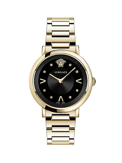 Versace Pop Chic Lady Two-tone Ip Gold Stainless Steel Analog Bracelet Strap Watch In Black/gold