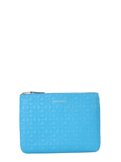 Comme Des Garçons Wallet Embossed Zipped Pouch In Blue