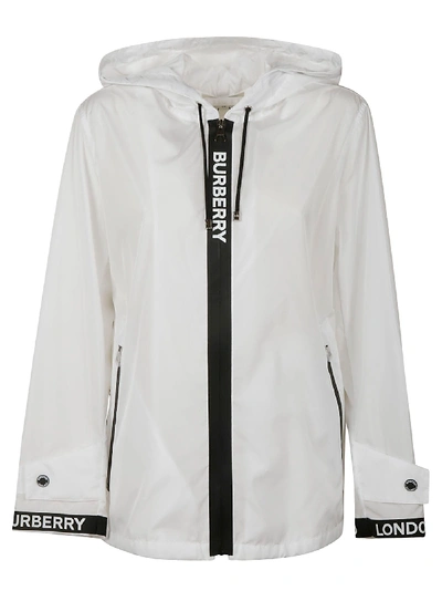 Burberry Logo Zipped Hoodie In White/black