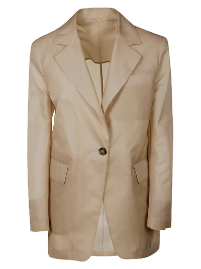 Msgm Single-buttoned Long Blazer In Light Brown