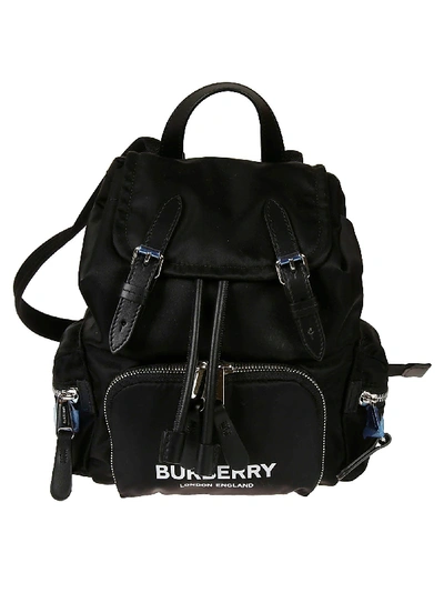 Burberry Front Zip Logo Print Backpack In Nero
