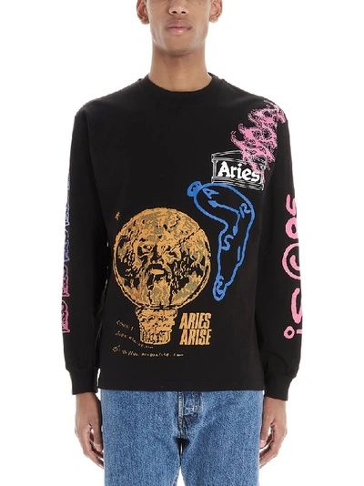 Aries French Monster-print Long-sleeve Cotton T-shirt In Black