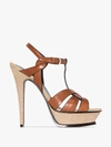 SAINT LAURENT BROWN TRIBUTE 105 LEATHER AND CANVAS SANDALS,606599DWE0015247042