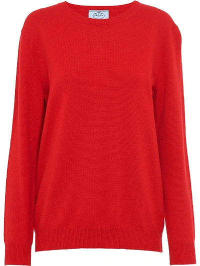 Prada Brushed Virgin Wool Knit Sweater In Red