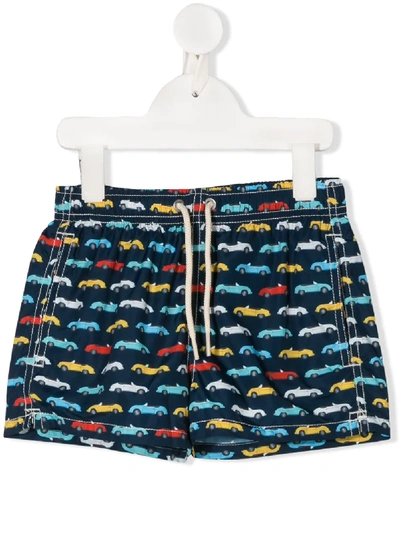 Mc2 Saint Barth Kids' Car Pattern Swim Shorts In Blue