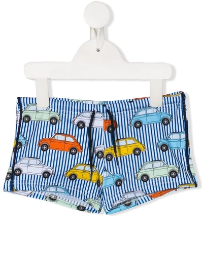 Mc2 Saint Barth Kids' Car Pattern Swimming Trunks In White