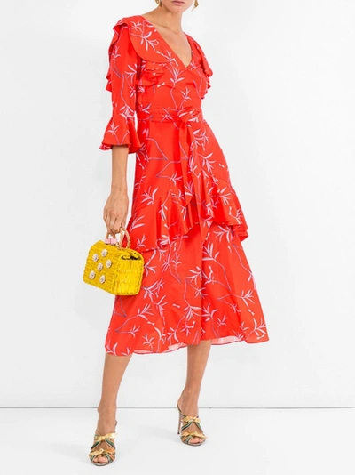 Borgo De Nor Aiana Ruffled Printed Crepe De Chine Midi Dress In Red