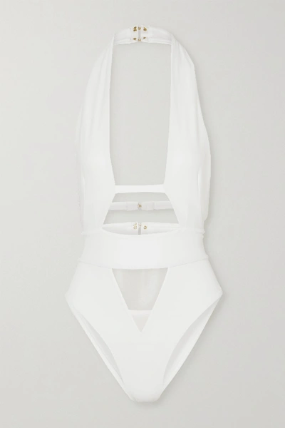 Agent Provocateur Anja Cutout Halterneck Swimsuit In White