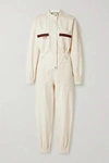 GUCCI Appliquéd grosgrain-trimmed cotton jumpsuit