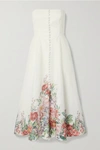 ZIMMERMANN BELLITUDE STRAPLESS FLORAL-PRINT LINEN MIDI DRESS