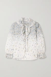 ZIMMERMANN CARNABY PUSSY-BOW RUFFLED FLORAL-PRINT RAMIE BLOUSE