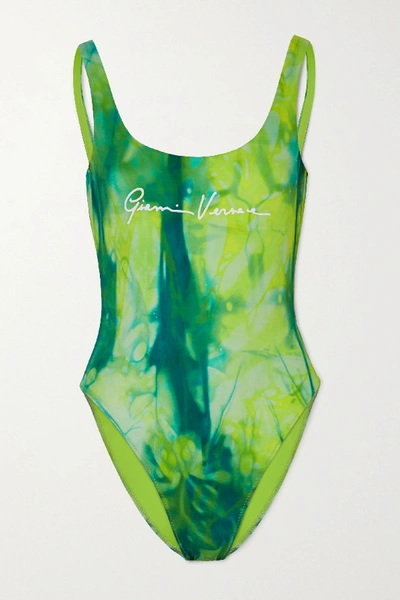 Versace Printed Tie-dyed Swimsuit In Green