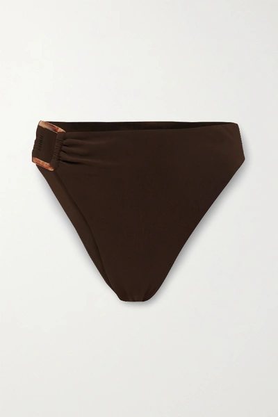 Anemone Women's Tortoiseshell-detailed High-rise Bikini Bottom In Dark Brown