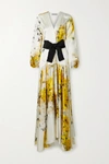 SILVIA TCHERASSI FELICITY BELTED FLORAL-PRINT SILK-BLEND SATIN GOWN