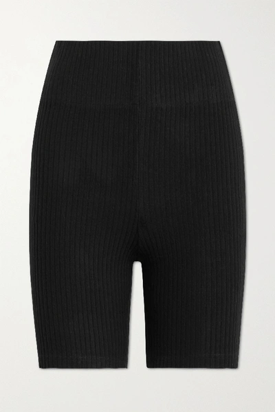 Leset Alison Ribbed Stretch-knit Shorts In Black