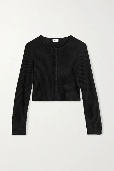 Leset Alison Cropped Ribbed Stretch-knit Cardigan In Black