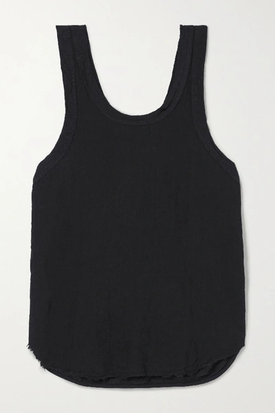 Bassike Organic Cotton-trimmed Frayed Linen-jersey Tank In Black