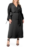 STANDARDS & PRACTICES RUCHED LONG SLEEVE WRAP MAXI DRESS,FD9801500P