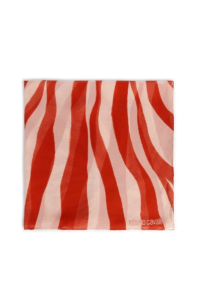Roberto Cavalli Zebra Avantgarde Print Silk Stole In Red