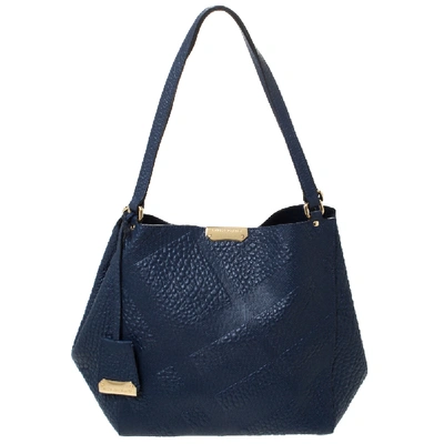 Pre-owned Burberry Navy Blue Leather Canterbury Tote