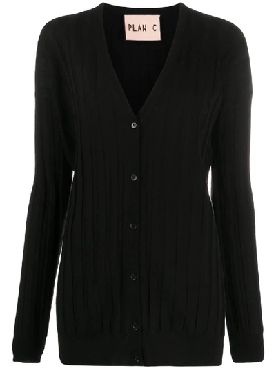 Plan C Ribbed Knit Cardigan In Black