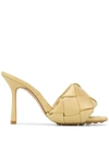 Bottega Veneta The Lido Intrecciato Patent Sandal In Yellow