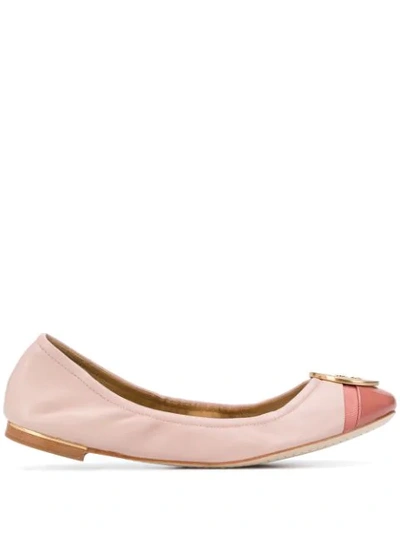 Tory Burch Minnie Cap-toe Leather Ballet Flats In Sea Shell