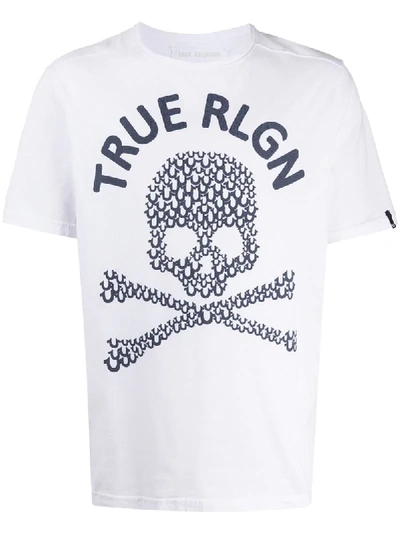 True Religion Logo Skull Print T-shirt In White