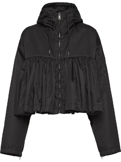 Prada Ruffled Cropped Raincoat In F0002 Black