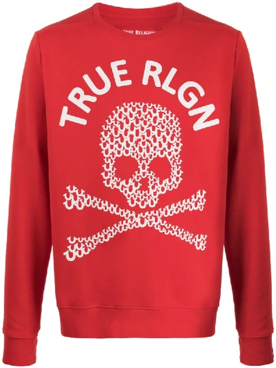 True Religion Logo Skull Print Sweatshirt In Red