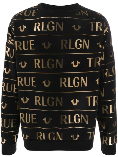 True Religion Metallic Logo Sweatshirt In Black