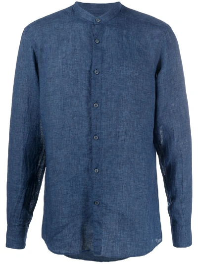 Ermenegildo Zegna Mandarin Collar Buttoned Shirt In Blue