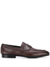 Ermenegildo Zegna Burnished Leather Loafers In Dark Red