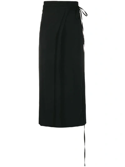 Lemaire Wraparound Side-tie Midi Skirt In Black