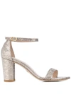 Stuart Weitzman Glitter-effect Block-heel Sandals In Gold